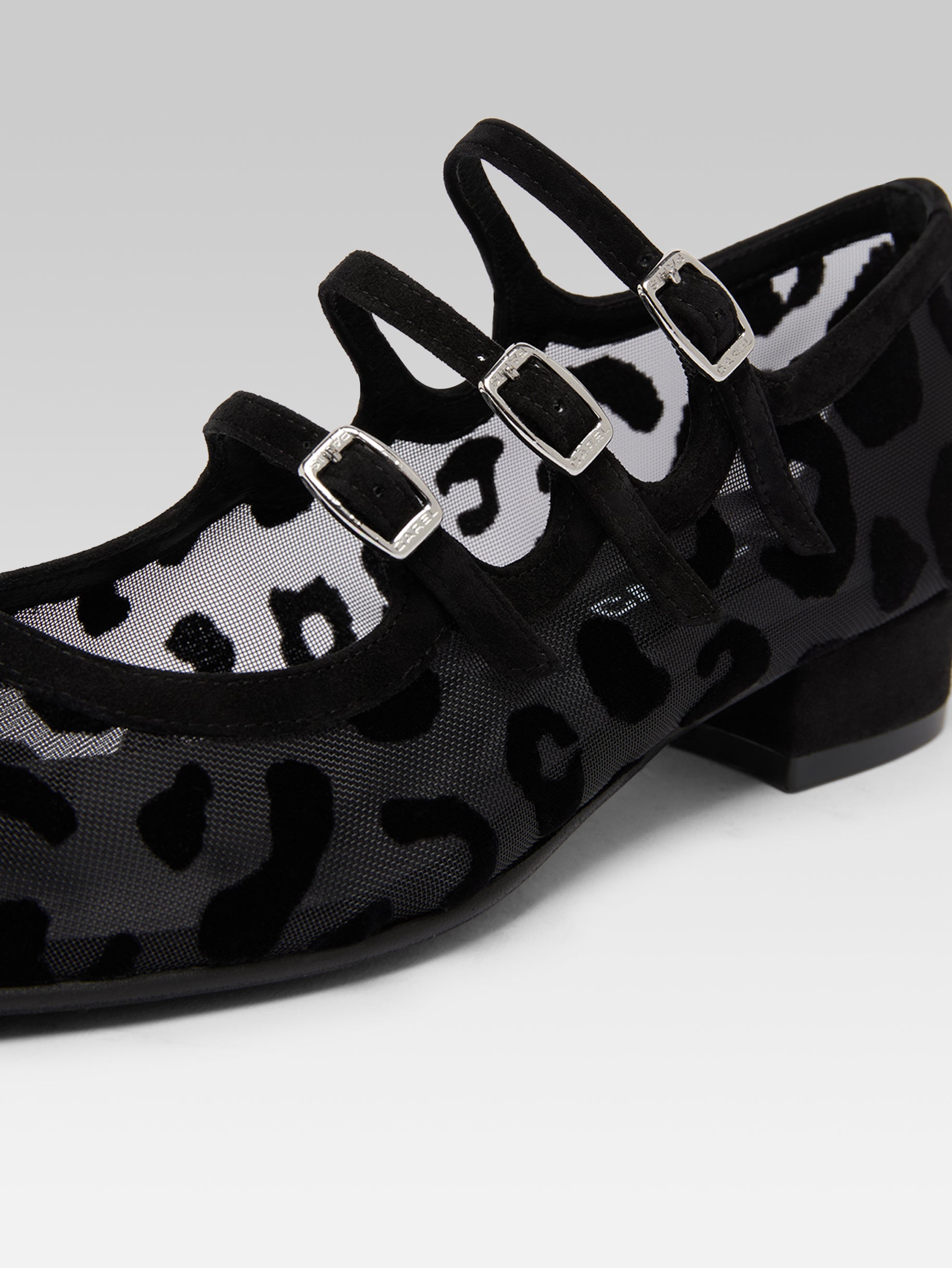 Ariana R -  Ballerines babies résille et jaguar cuir velours noir - Image numéro 2
