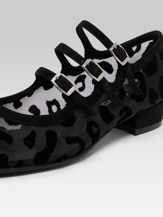 Ariana R -  Ballerines babies résille et jaguar cuir velours noir - Image numéro 2