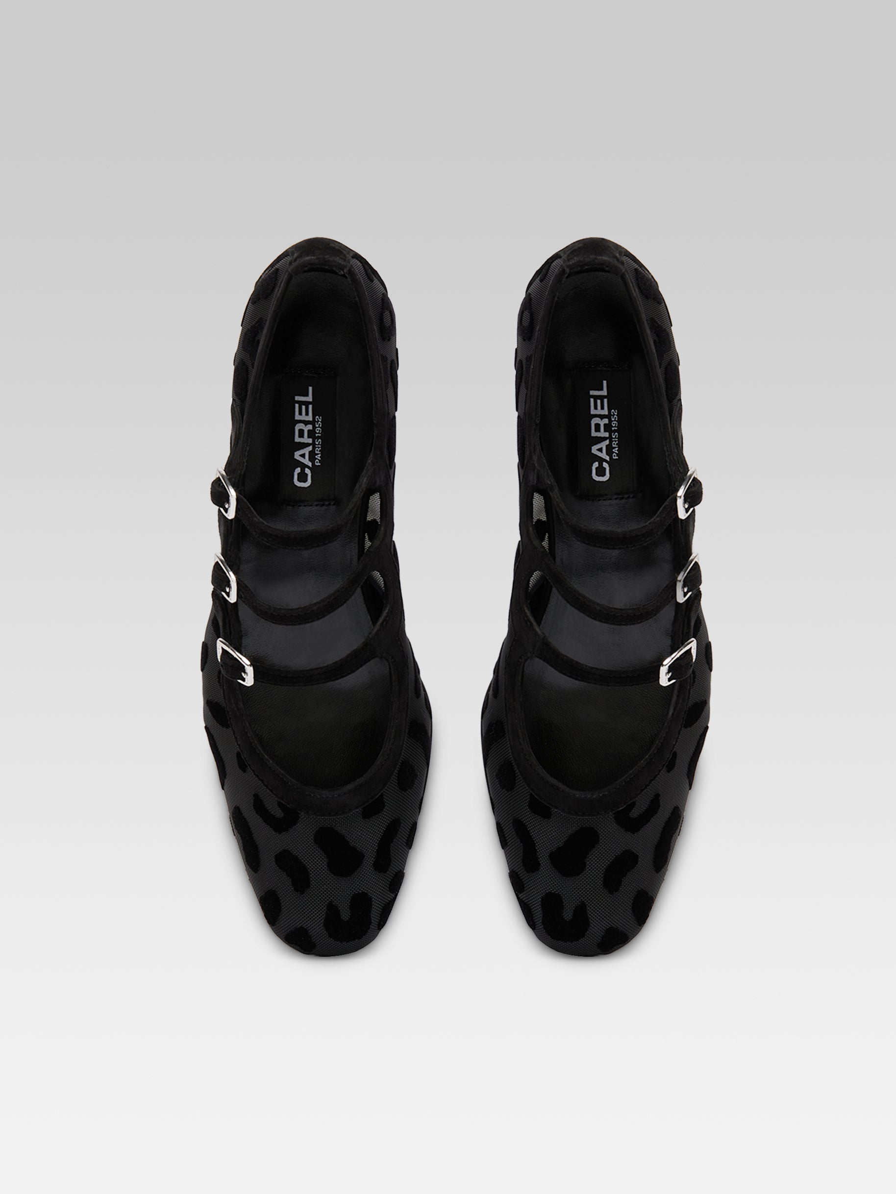 Ariana R -  Ballerines babies résille et jaguar cuir velours noir - Image numéro 4