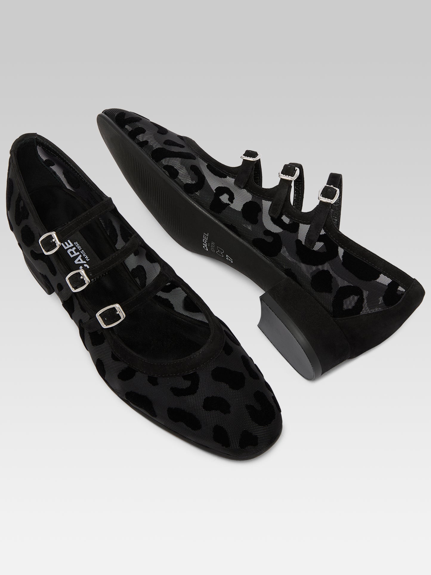 Ariana R -  Ballerines babies résille et jaguar cuir velours noir