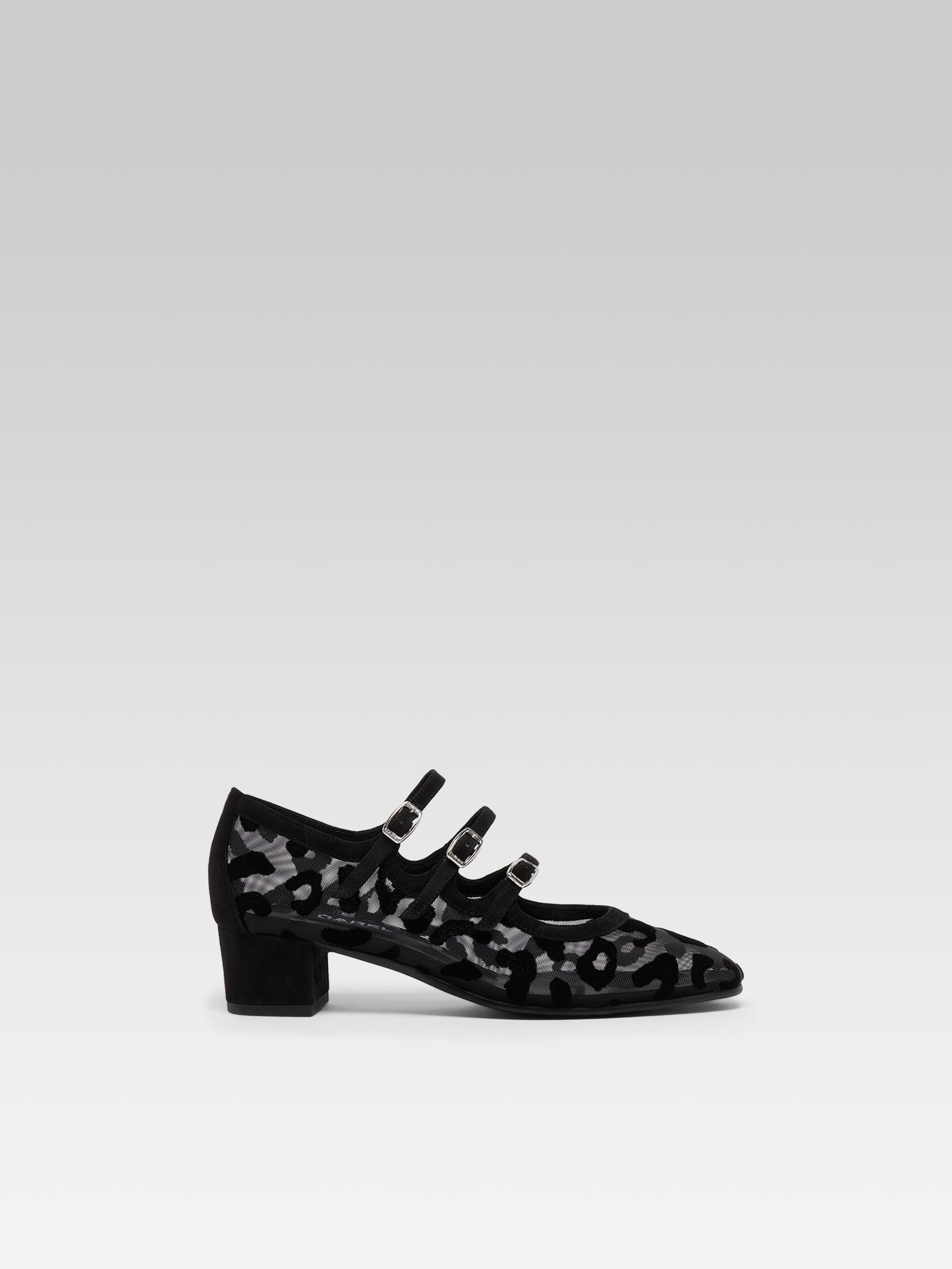 Kina R - Black mesh and jaguar print suede leather Mary Jane ballet flats