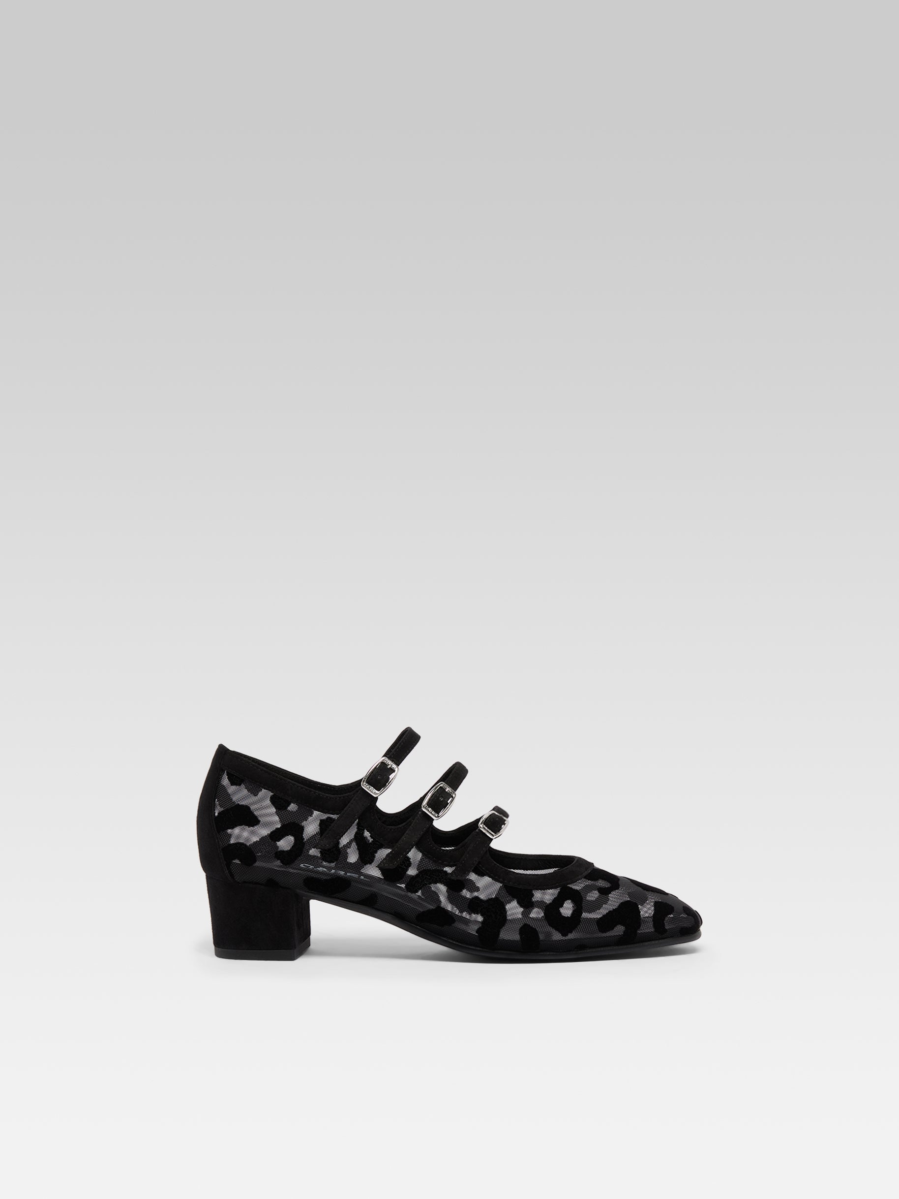 Kina R - Black mesh and jaguar print suede leather Mary Jane ballet flats - Image number 1