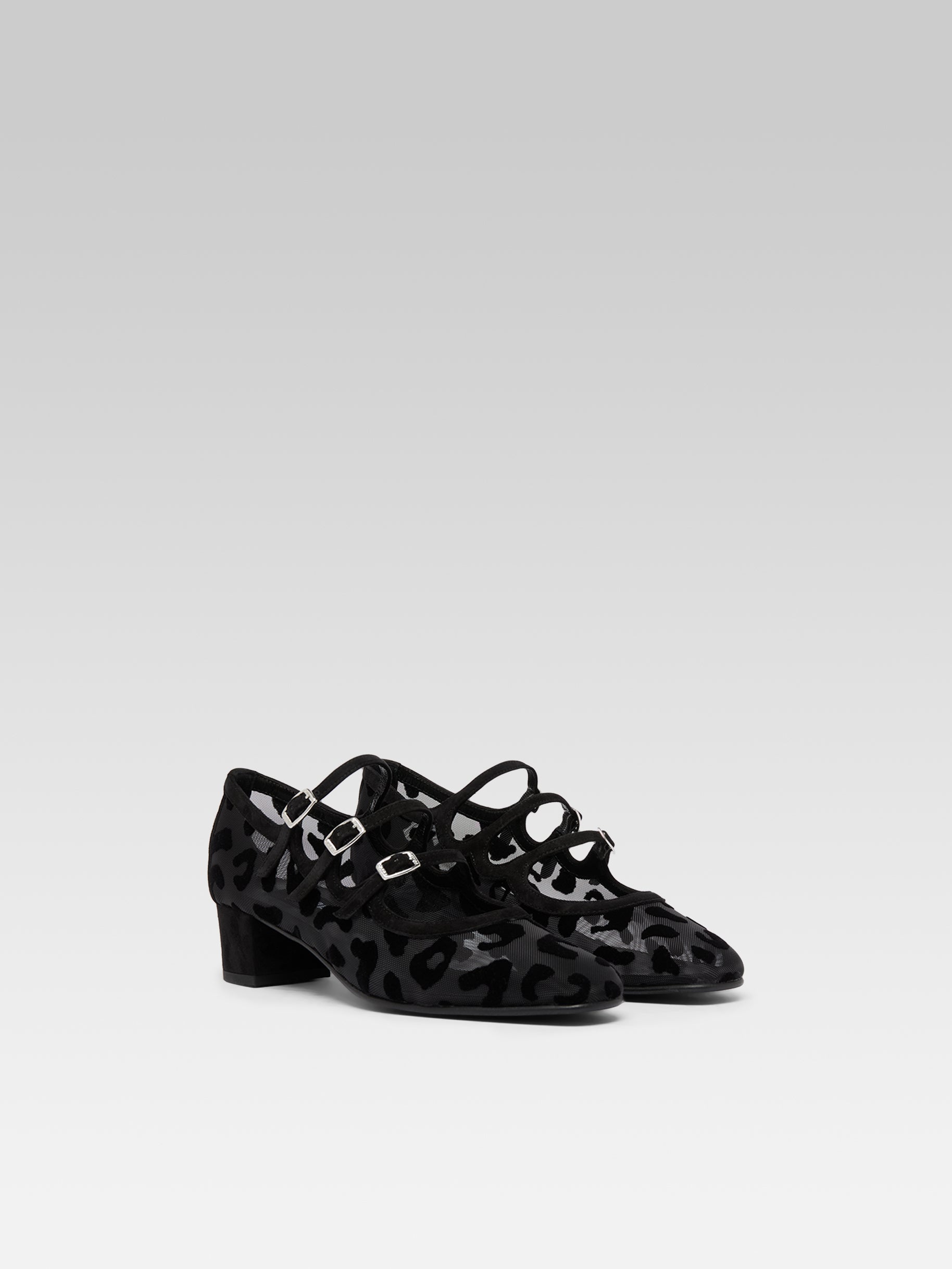 Kina R - Black mesh and jaguar print suede leather Mary Jane ballet flats - Image number 2