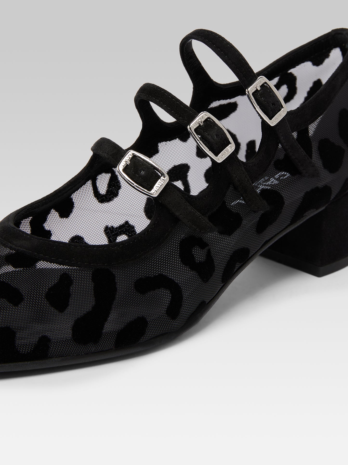 Kina R - Black mesh and jaguar print suede leather Mary Jane ballet flats
