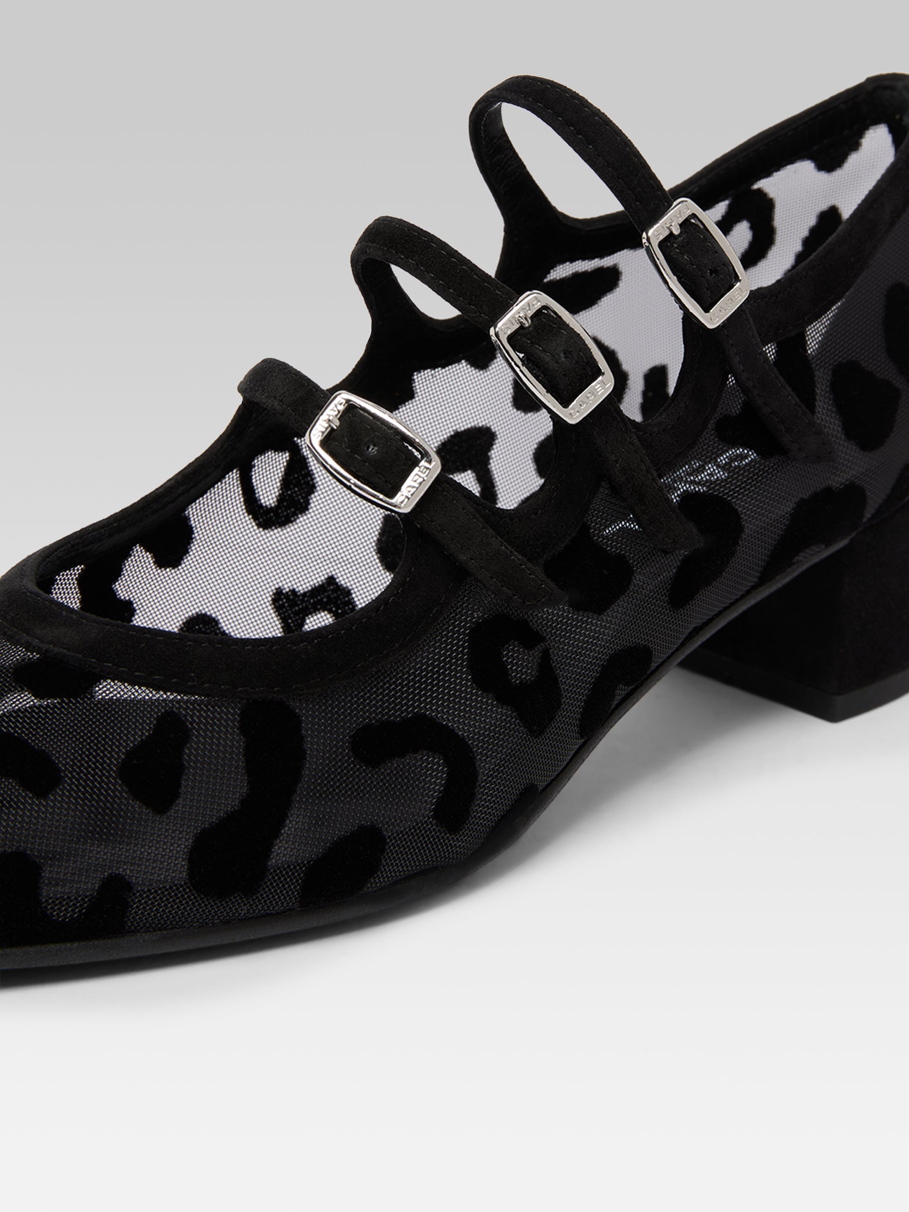 Kina R - Black mesh and jaguar print suede leather Mary Jane ballet flats - Image number 4