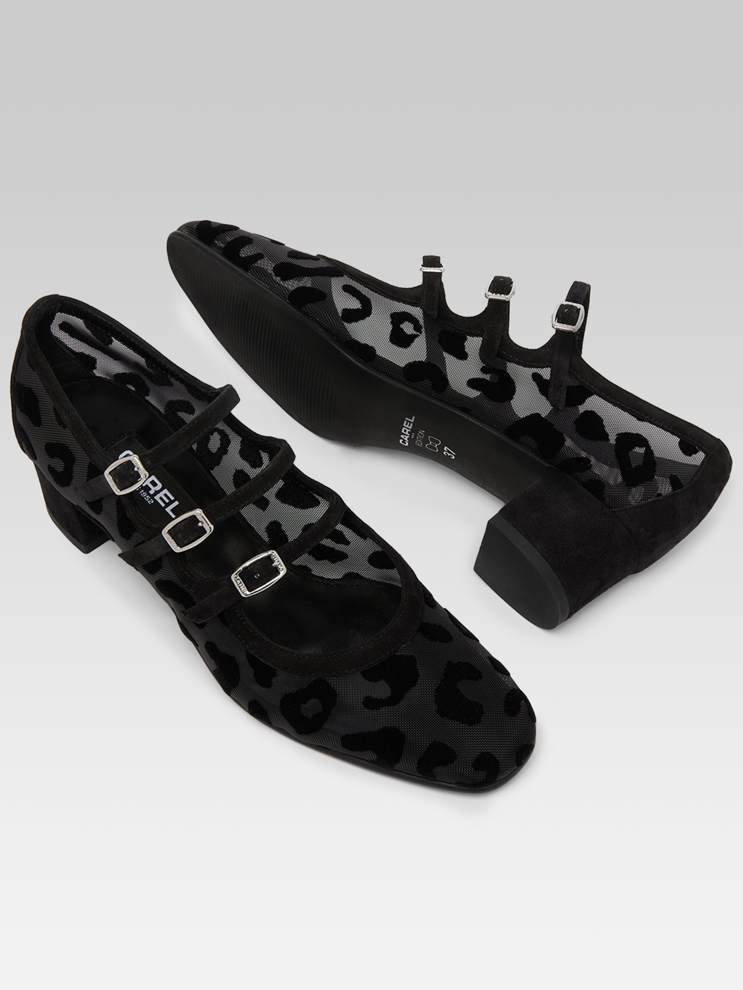 Kina R - Black mesh and jaguar print suede leather Mary Jane ballet flats