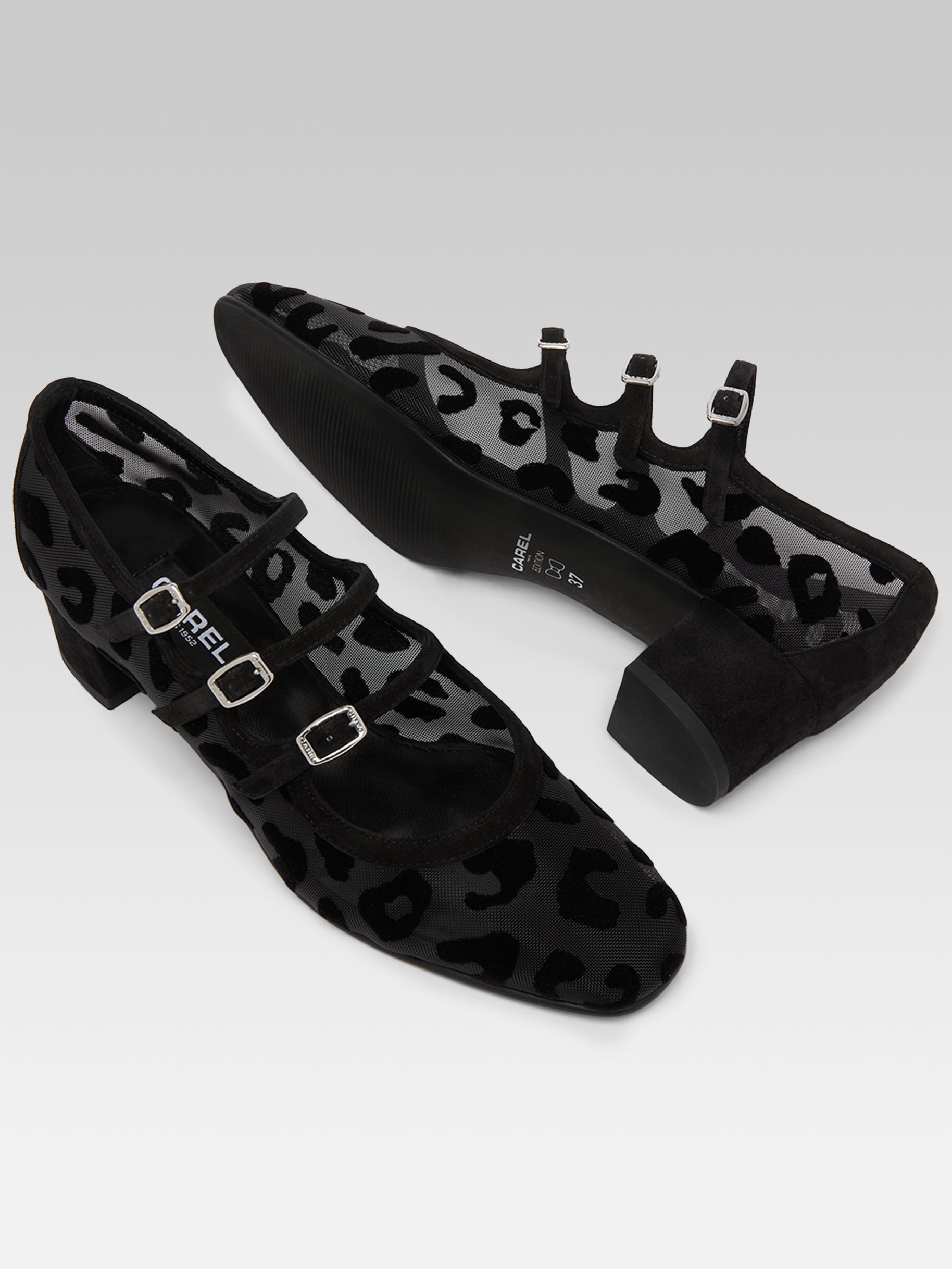 Kina R - Black mesh and jaguar print suede leather Mary Jane ballet flats - Image number 5