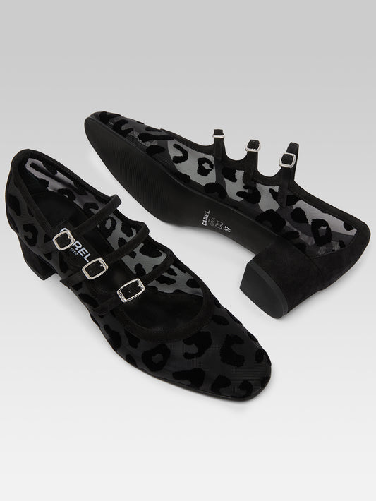 Kina R - Black mesh and jaguar print suede leather Mary Jane ballet flats - Image number 5