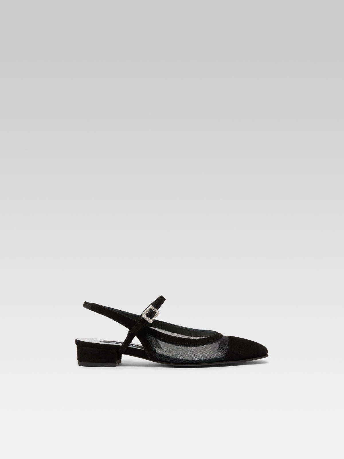 Oceanight - Black suede leather and mesh slingbacks