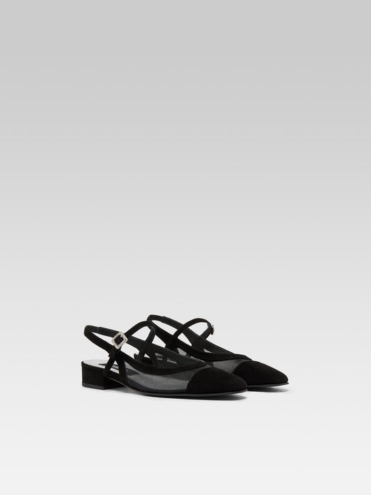 Oceanight - Black suede leather and mesh slingbacks - Image number 2