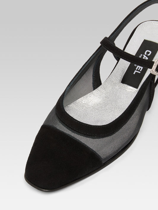 Oceanight - Black suede leather and mesh slingbacks - Image number 3