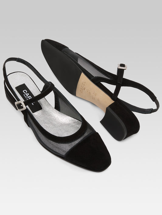 Oceanight - Black suede leather and mesh slingbacks - Image number 4