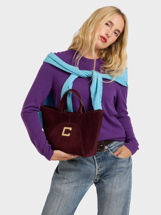 Clem - Aubergine suede leather mini tote bag