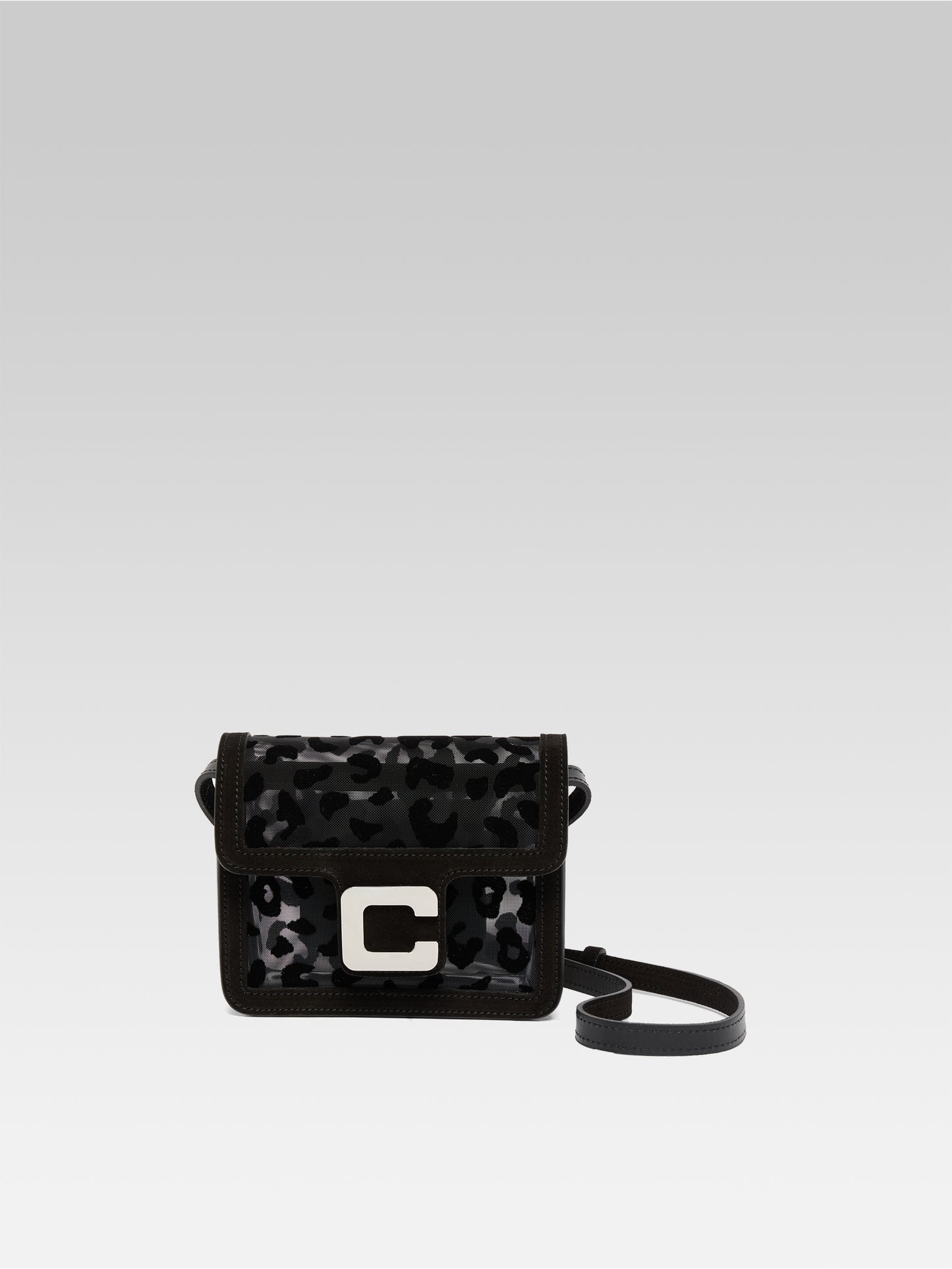 Mini Sorbonne - Black mesh and leopard suede leather bag