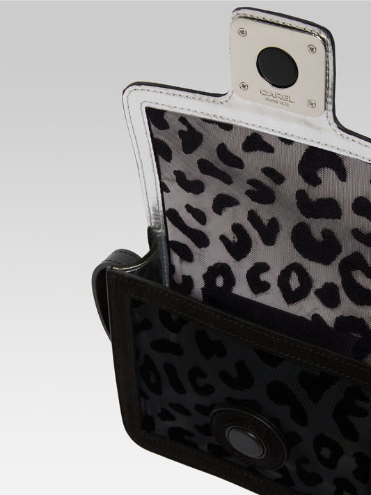 Mini Sorbonne - Black mesh and leopard suede leather bag - Image number 4