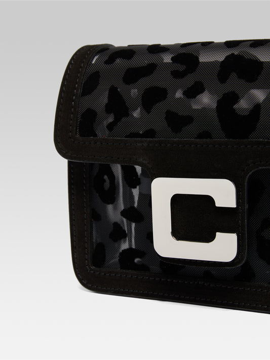 Mini Sorbonne - Black mesh and leopard suede leather bag - Image number 3