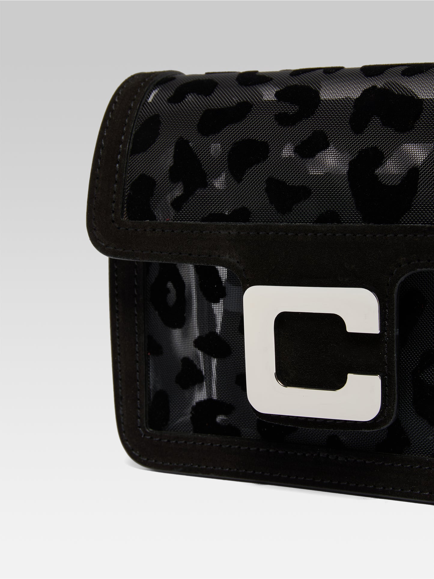 Mini Sorbonne - Black mesh and leopard suede leather bag