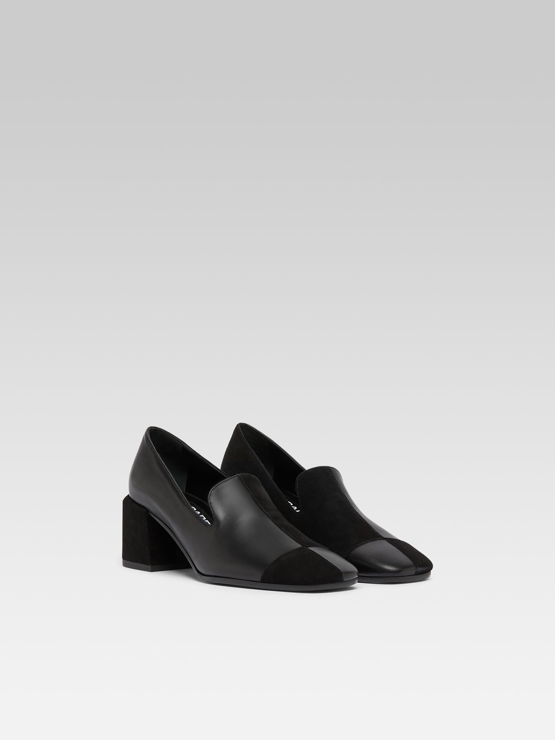 Silviana - Black leather and suede leather heeled moccasins - Image number 2