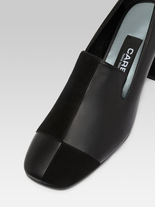 Silviana - Moccasins à talon cuir et cuir velours noir - Image numéro 3