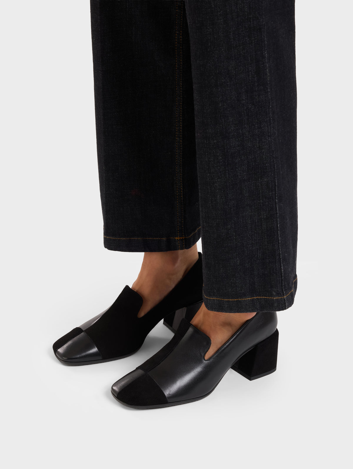 Silviana - Black leather and suede leather heeled moccasins - Image number 3