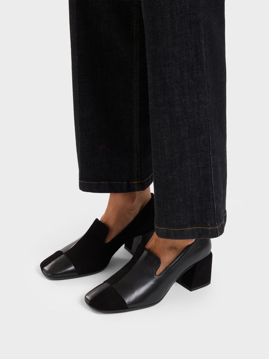 Silviana - Moccasins à talon cuir et cuir velours noir - Image numéro 3