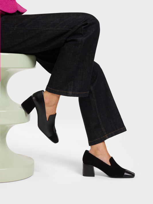 Silviana - Black leather and suede leather heeled moccasins - Image number 3
