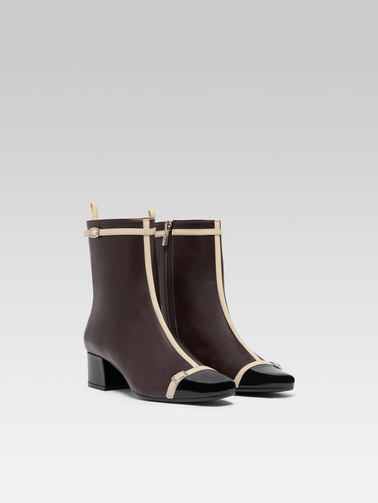 Start - Aubergine leather and black patent leather ankle boots with patent leather straps  - Image number 2