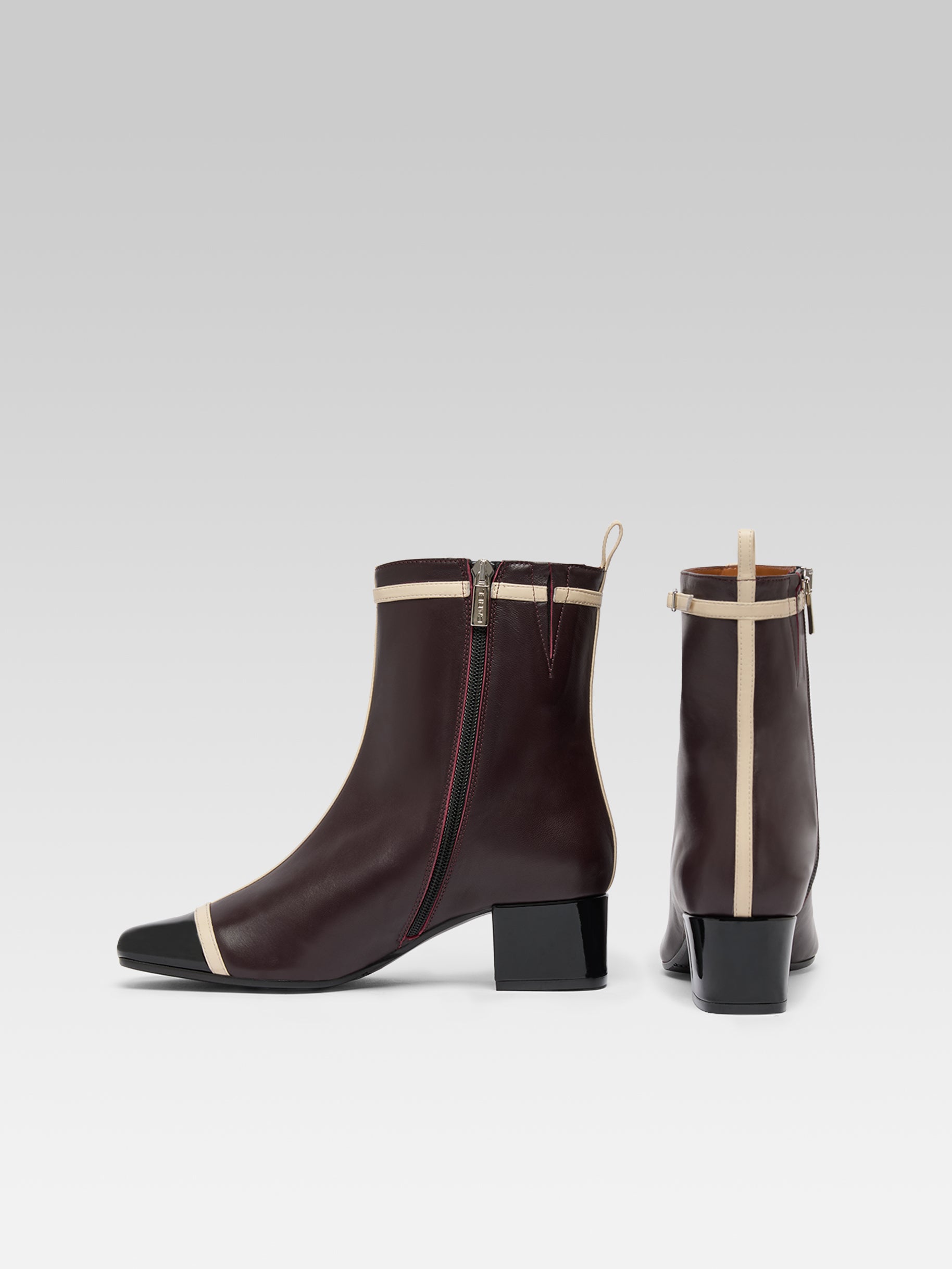 Start - Aubergine leather and black patent leather ankle boots with patent leather straps  - Image number 4