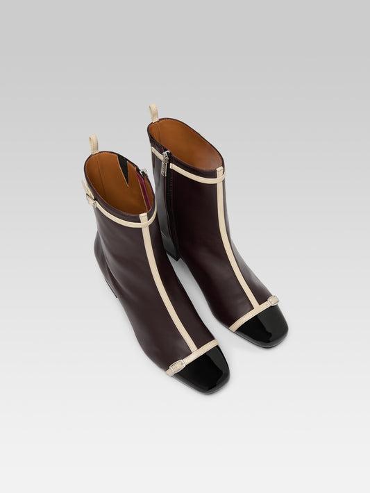 Start - Aubergine leather and black patent leather ankle boots with patent leather straps  - Image number 5