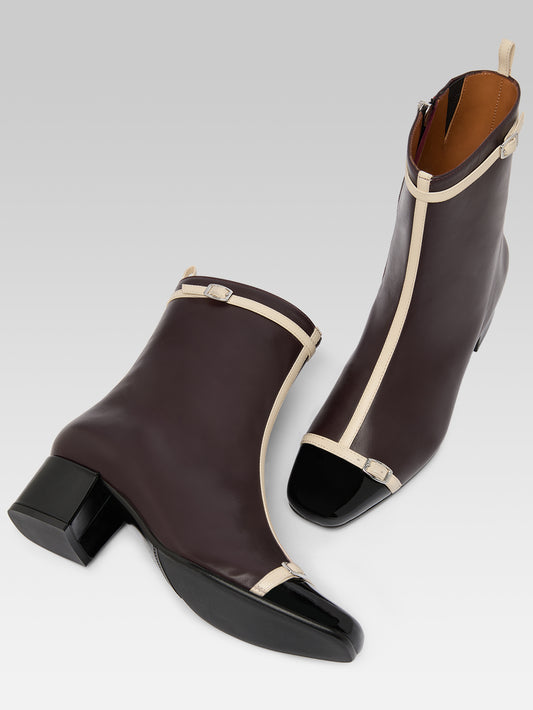 Start - Aubergine leather and black patent leather ankle boots with patent leather straps  - Image number 3
