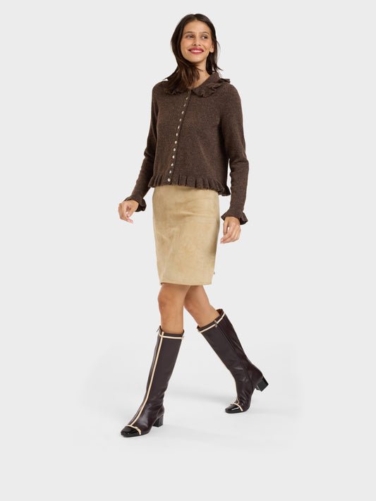 Starter - Aubergine leather and black patent leather boots with ivory straps - Image number 2