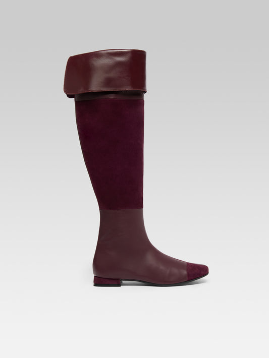 Simona - Cuissardes en cuir et cuir velours aubergine - Image numéro 1
