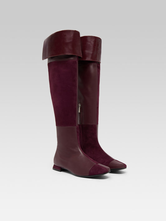 Simona - Cuissardes en cuir et cuir velours aubergine - Image numéro 2