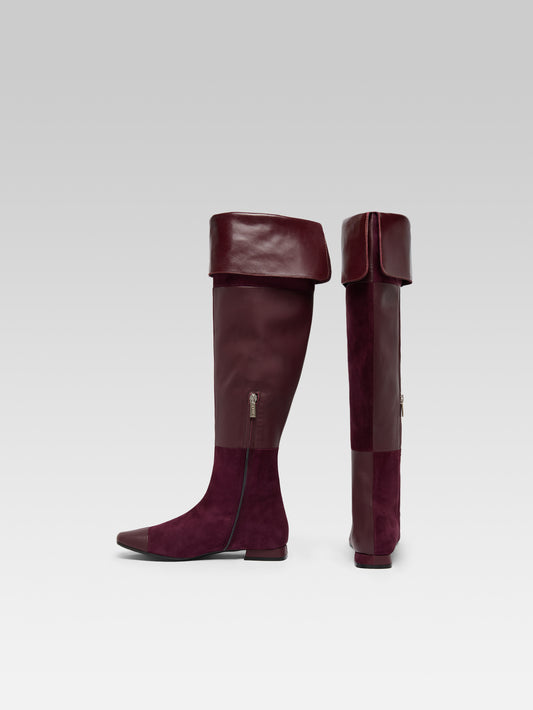Simona - Cuissardes en cuir et cuir velours aubergine - Image numéro 4