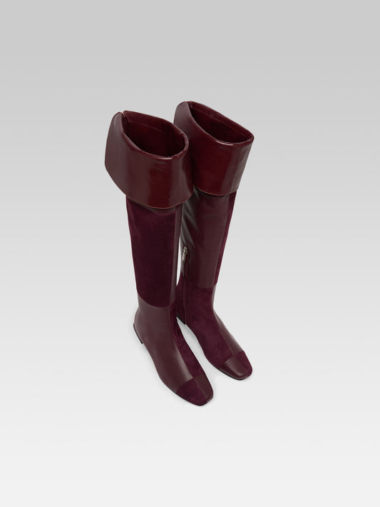 Simona - Cuissardes en cuir et cuir velours aubergine - Image numéro 3