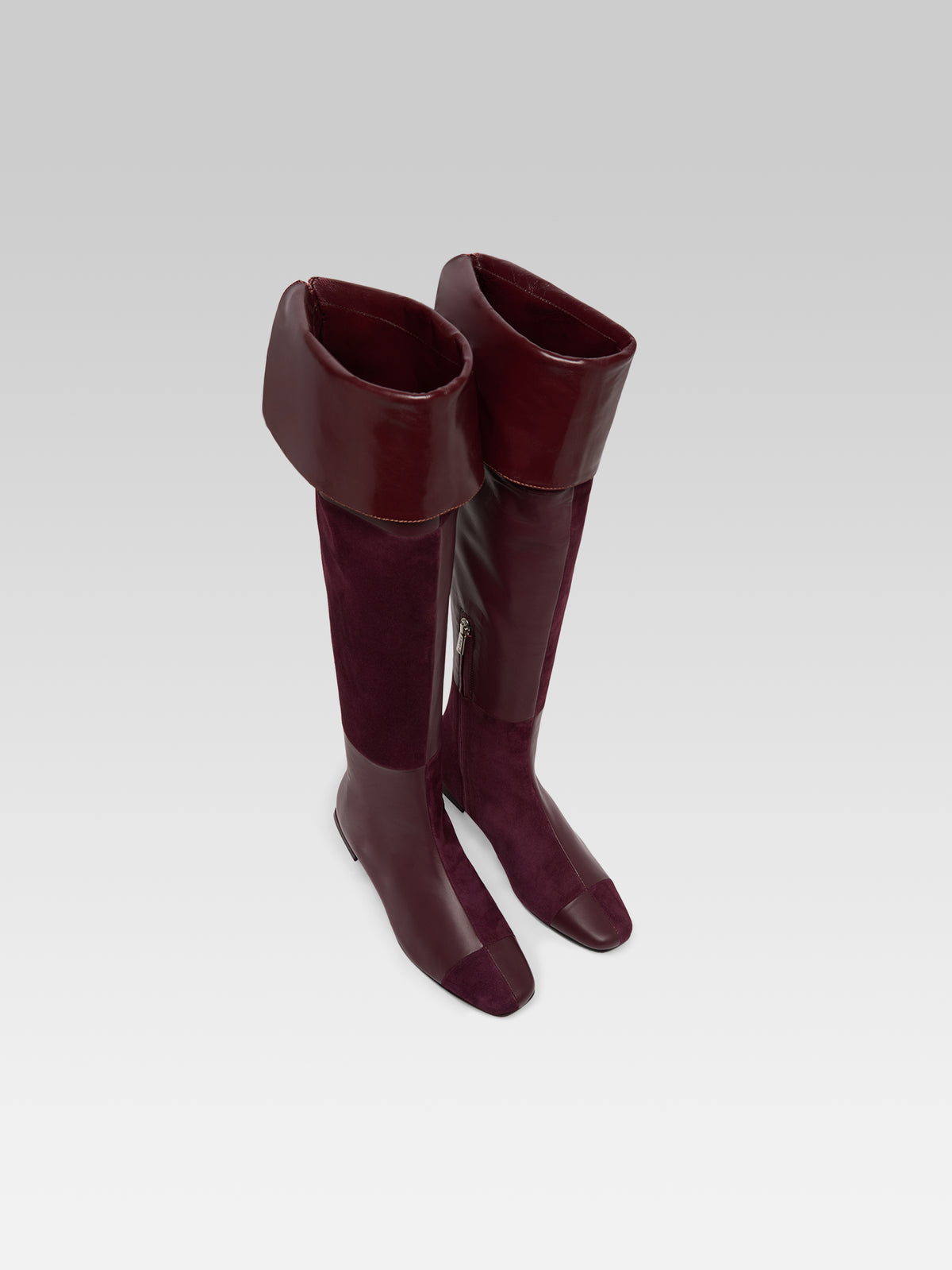Simona - Cuissardes en cuir et cuir velours aubergine