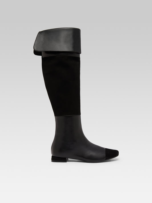 Simona - Black Leather and Suede Over-the-Knee Boots