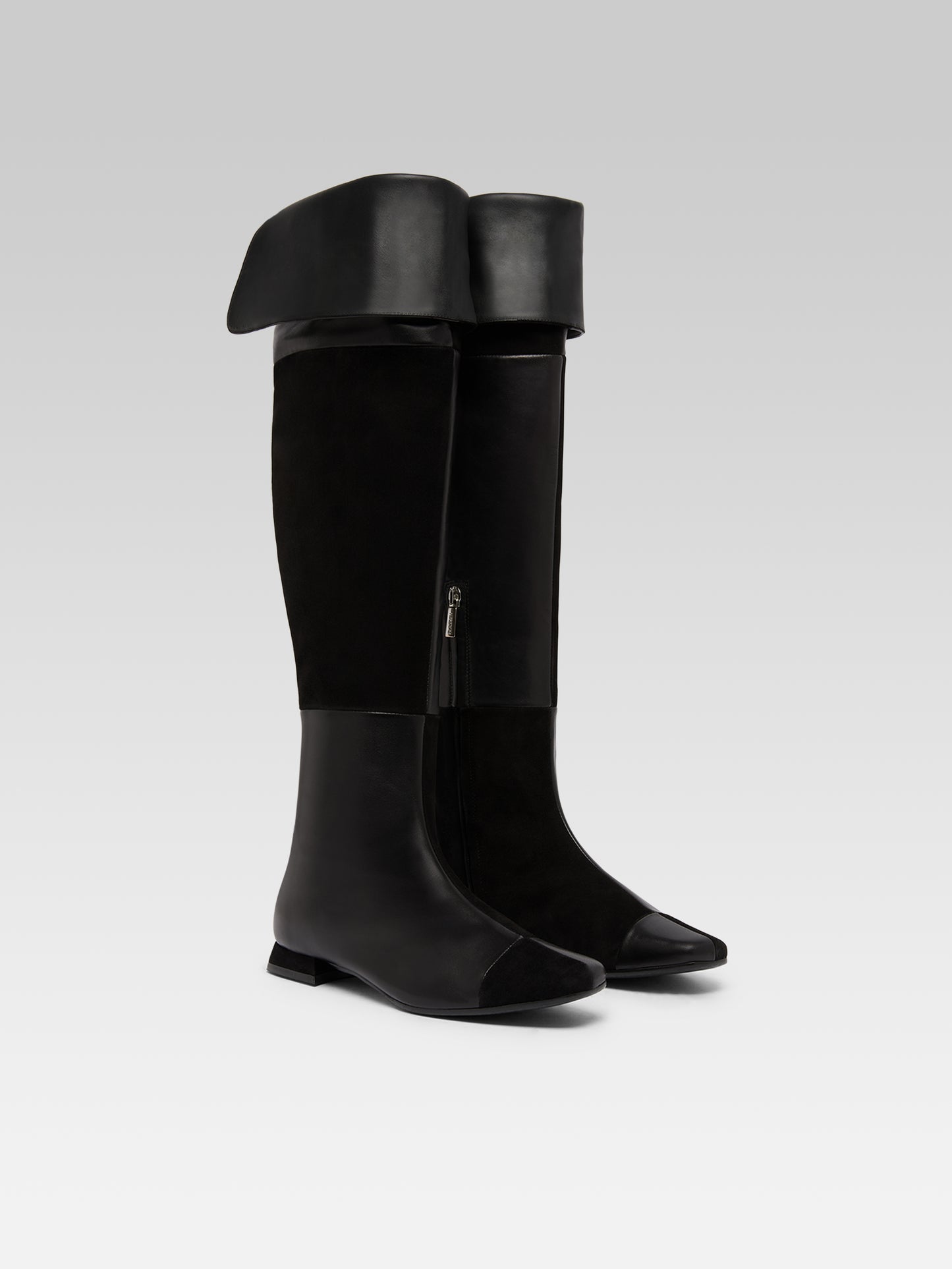 Simona - Black Leather and Suede Over-the-Knee Boots