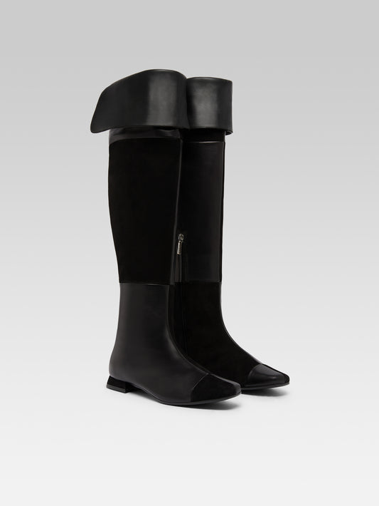 Simona - Black Leather and Suede Over-the-Knee Boots - Image number 3