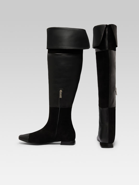 Simona - Black Leather and Suede Over-the-Knee Boots - Image number 4