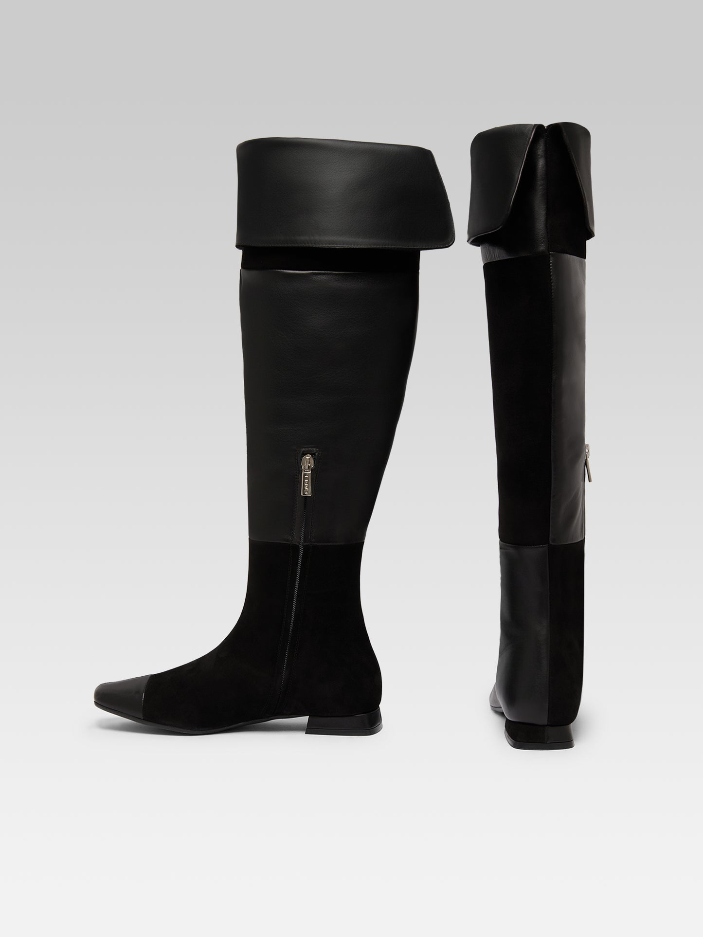 Simona - Black Leather and Suede Over-the-Knee Boots