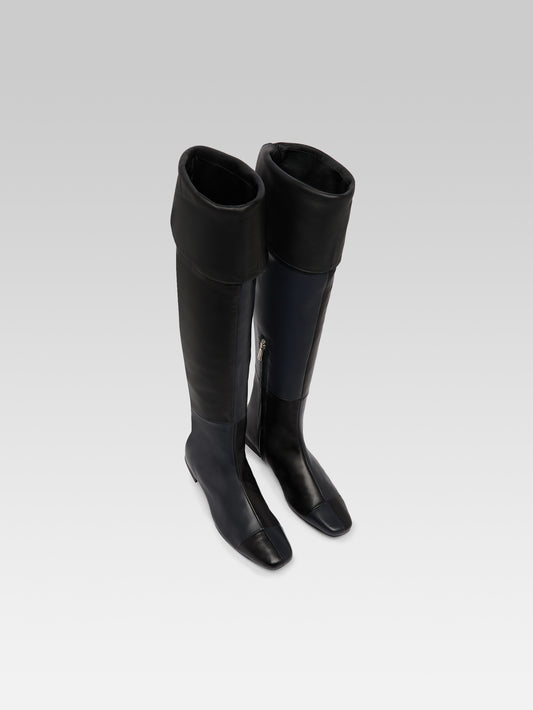 Simona - Black Leather and Suede Over-the-Knee Boots - Image number 2