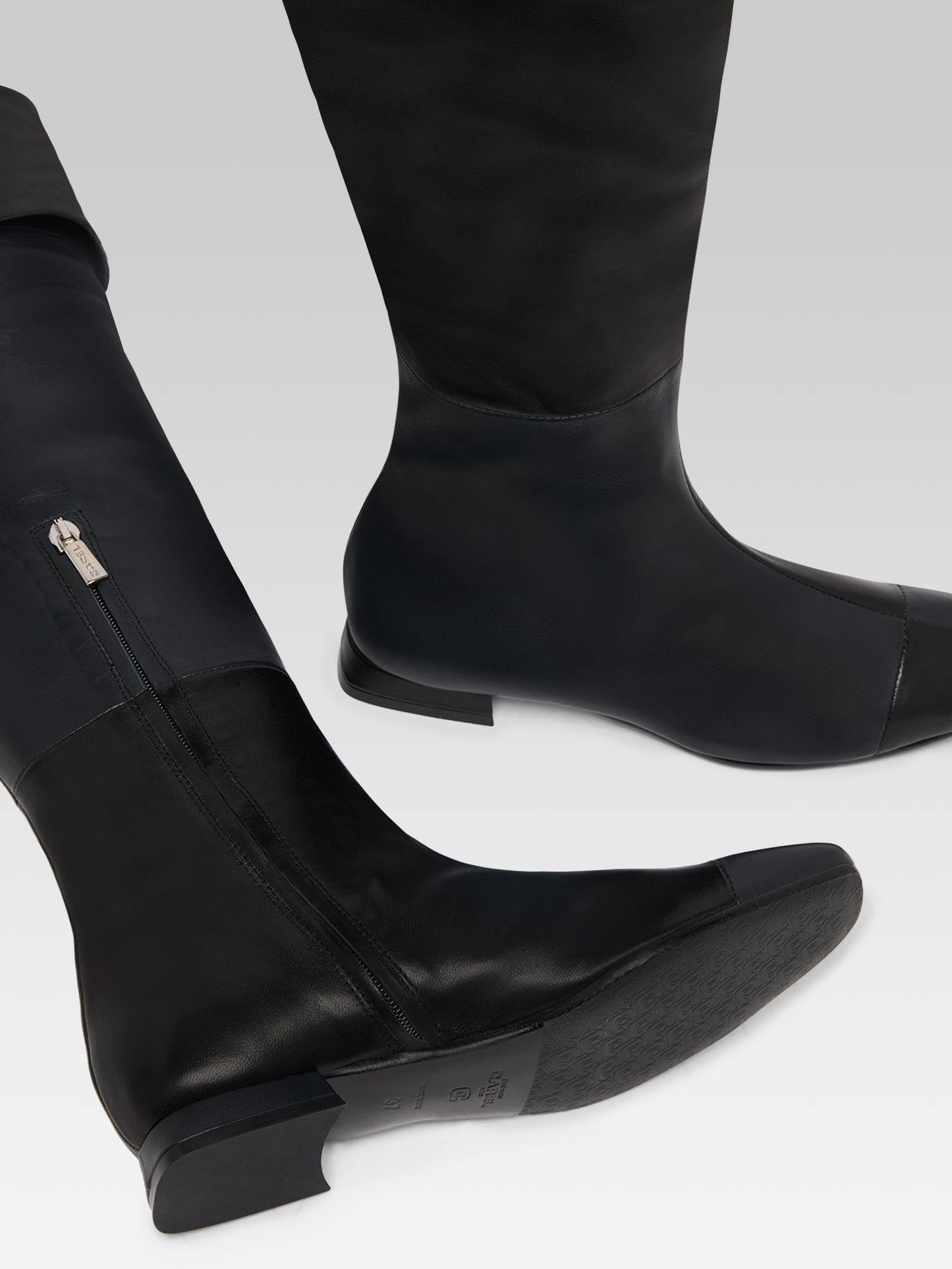 Simona - Black Leather and Suede Over-the-Knee Boots