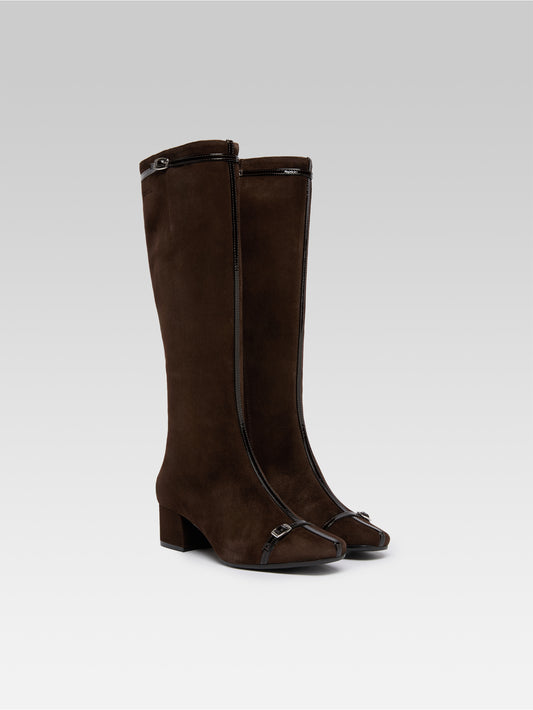 Starter - Bottes cuir velours chocolat avec brides vernies - Image numéro 2