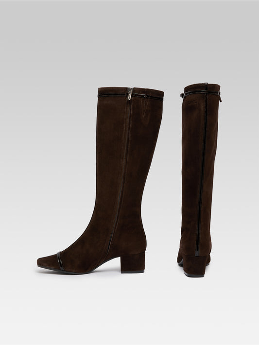 Starter - Bottes cuir velours chocolat avec brides vernies - Image numéro 3