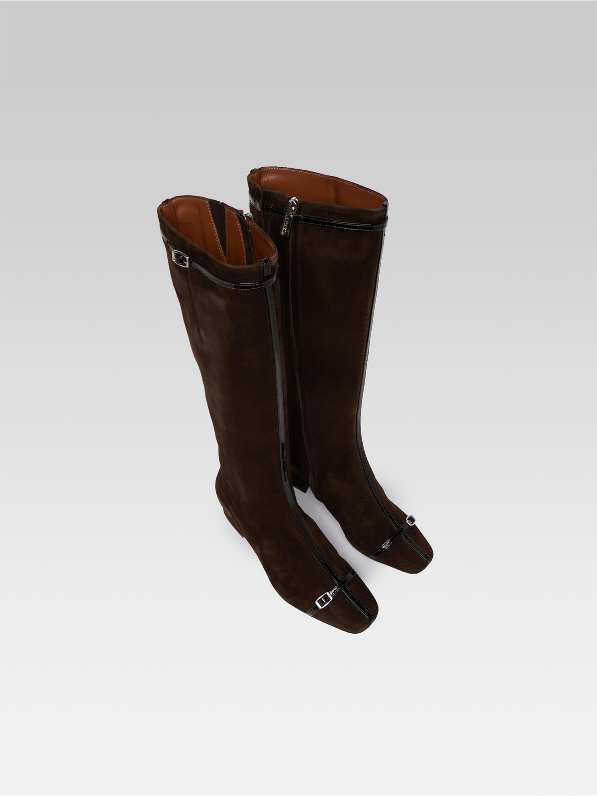 Starter - Chocolate suede leather boots with patent leather straps