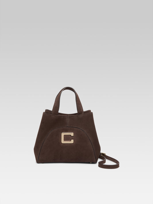 Clem - Mini chocolate suede leather tote bag - Image number 1