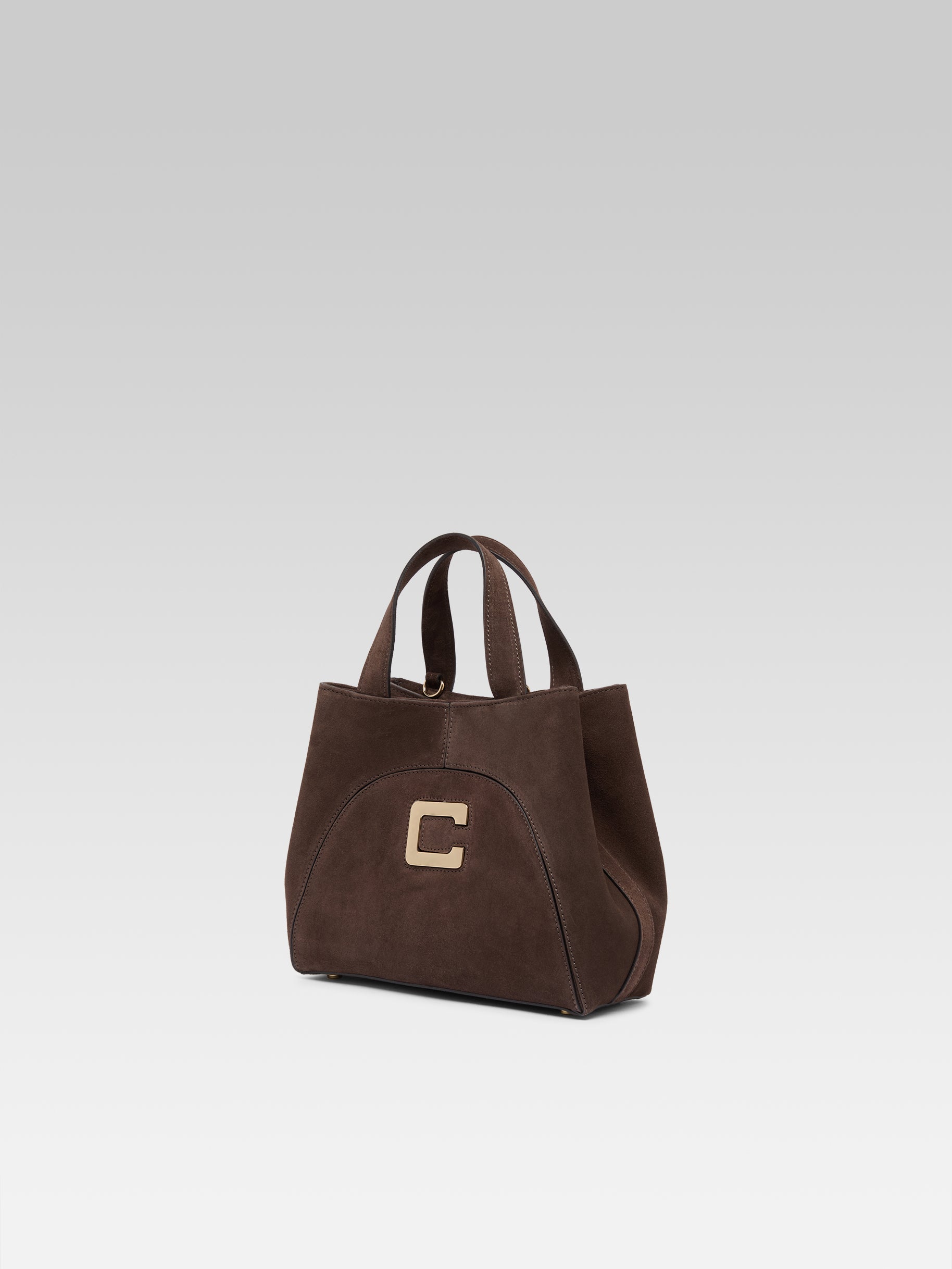 Clem - Mini chocolate suede leather tote bag - Image number 3