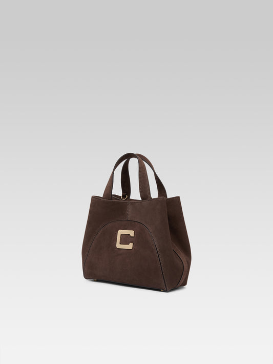Clem - Mini chocolate suede leather tote bag - Image number 3