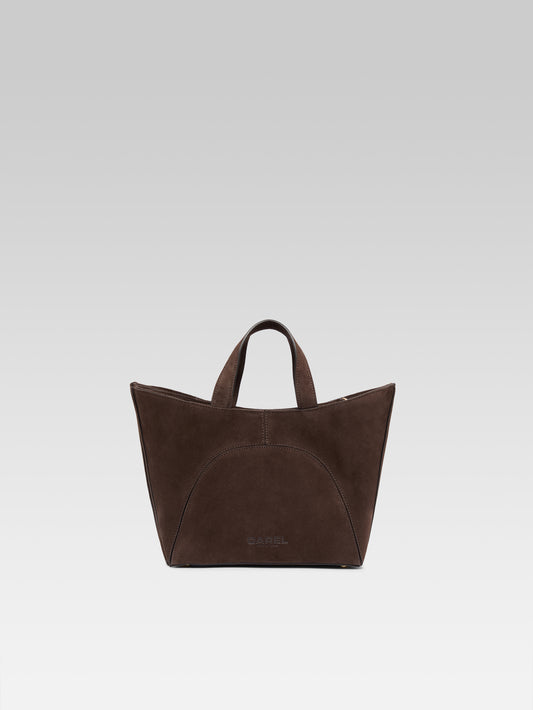 Clem - Mini chocolate suede leather tote bag - Image number 2